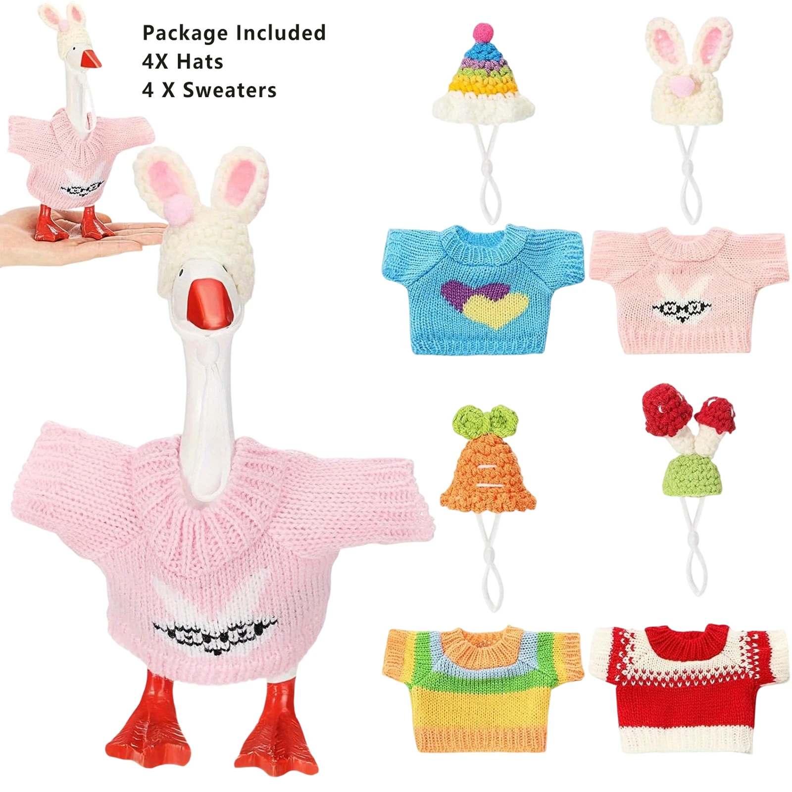 Desk Goose Outfits Cute Multiple Colors Sweaters Scarves Knit Hats for 7 Inch Mini Goose Statue Home Office Decoration