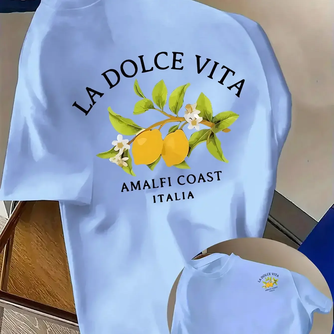 Camiseta para hombre con estampado de limones, diseño casual de la costa de Amalfi, Italia, 100% algodón.