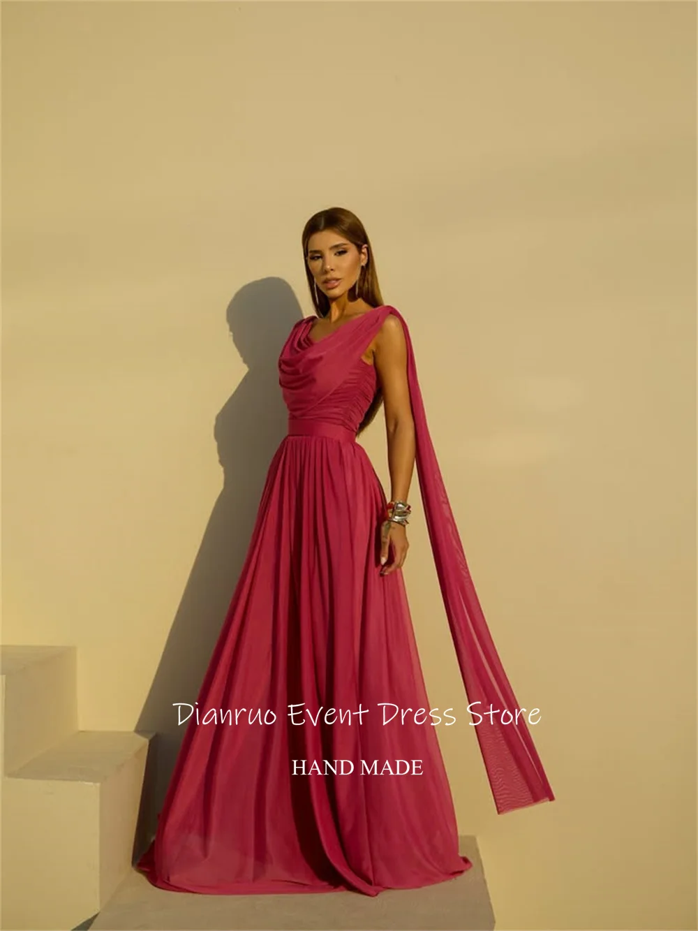 فساتين سهرة بشرائط نابضة بالحياة من Dianruo رداء حفلات شيفون أنيق مكشكش رشيق على شكل حرف A فيستدوس دي فييستا أنيقة مخصصة