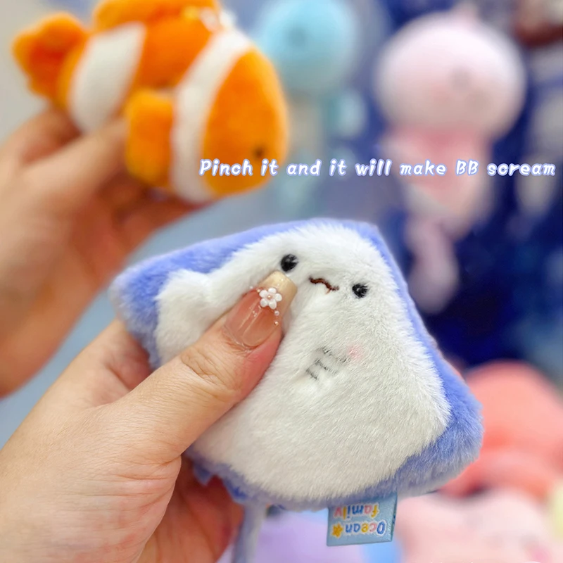 오션 패밀리 해파리 돌고래 상어 애완동물 작은 동물 봉제 펜던트 배낭 열쇠고리