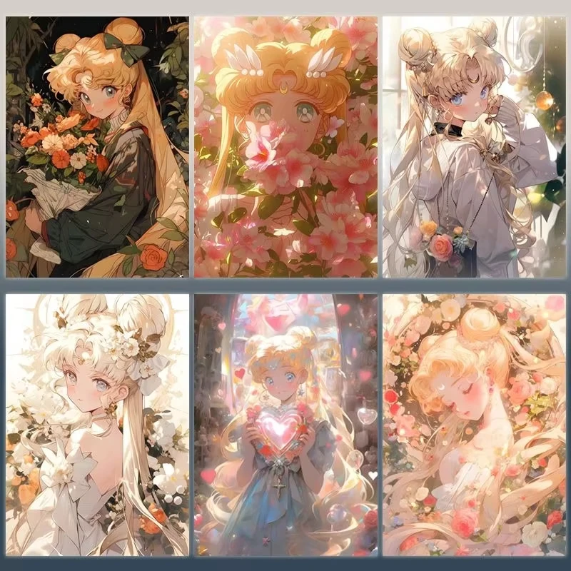 5D DIY Diamant-Malerei-Set Sailor Moon Usagi Tsukino Anime-Kunst Vollflächiges Strass-Mosaik Wanddekoration Bastelset Geschenk für Zuhause