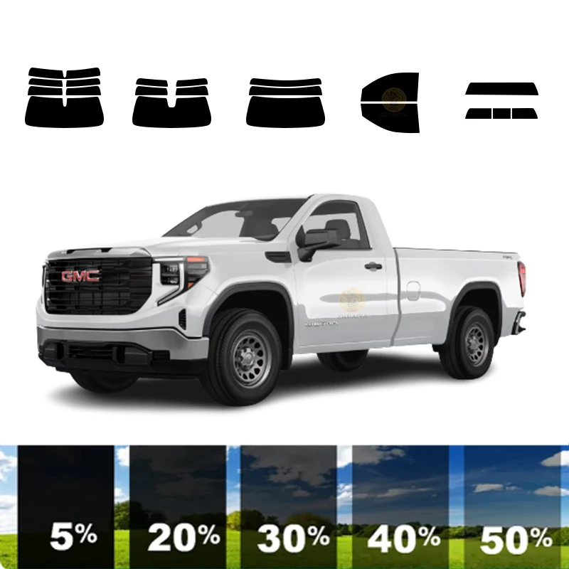 precut Removable Window Tint Film For Car 100% UVR 5%-35%VLT Heat Insulation Carbon ﻿For GMC SIERRA 1500 2 DR PICKUP 2019-2023