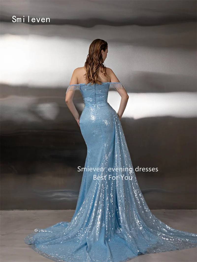 Smileven Elegance Sky Blue Mermaid Prom Dress Strapless Party Gowns Moisturizing Zipper Occassion Dress Customized 2026