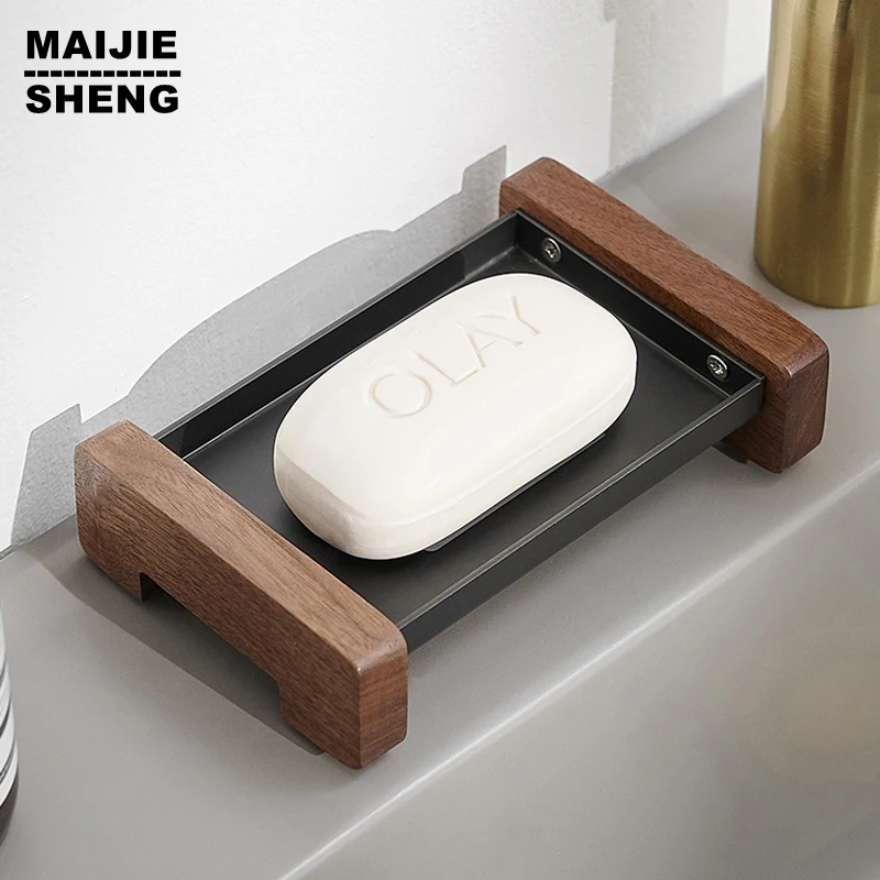 Wooden Natural Soap Dishes TrayHolder Storage Soap Rack Plate Box Container Portable Black/White Bathroom Soap Dish Storage