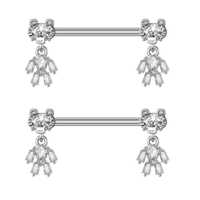 12pcs/Lot Clear CZ Cute Bear Tassel Nipple Shield Rings Flesh Helix Piercing High Quality Body Jewelry