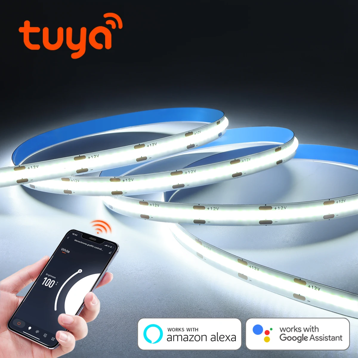 5M 10M High Indensity COB LED Strip Tuya Smart Life Wifi App Control Flexible Backlight Lamp Tape Work with Alexa,Google Home