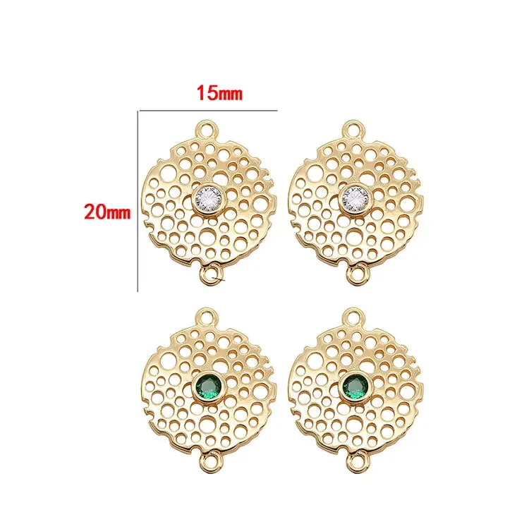 15*20MM 14K Gold Color Brass 2 holes Charms Flower Connector Round Charms Pendants Jewelry Making Supplies Diy Findings