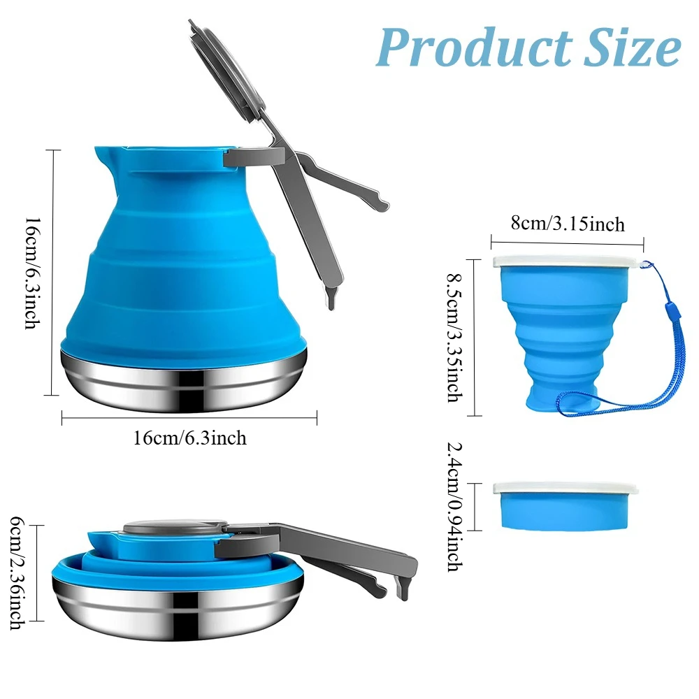 1500ml Collapsible Silicone Kettle Portable Camping Pot with Anti-Scald Handle Stainless Steel Base Foldable Travel Tea Kettle view 2