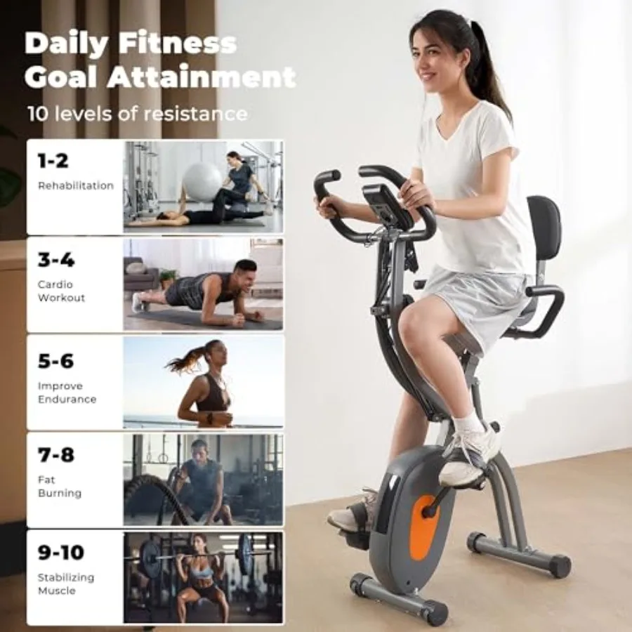 دراجة تمرين راقية للتمرين المنزلي مع تصميم قابل للطي وأشرطة مقاومة للذراع ومستشعر النبض وشاشة LCD مثالية للسيارة الداخلية