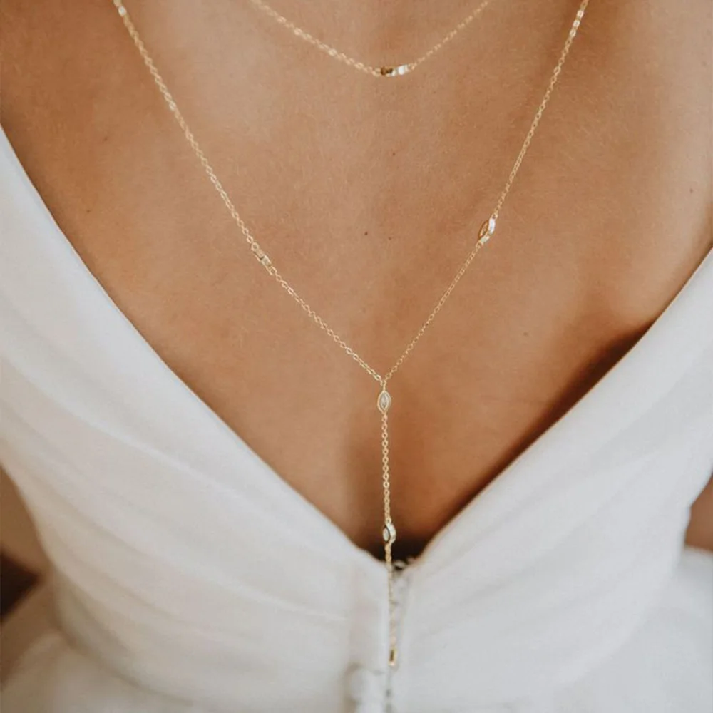 Gorgeous Bridal Back Chain Drop Handmade Backless Clothing Jewelry Elegant Layered Rhinestone Body Chain for Women Wedding Gift image 3
