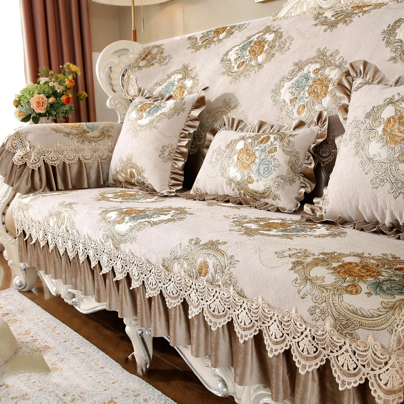 Home Decor Sofa Cushion Embroidery Couch Seat Cover Non-slip Sofa Cover Living Room Jacquard Slipcover Armrest Protection Cover