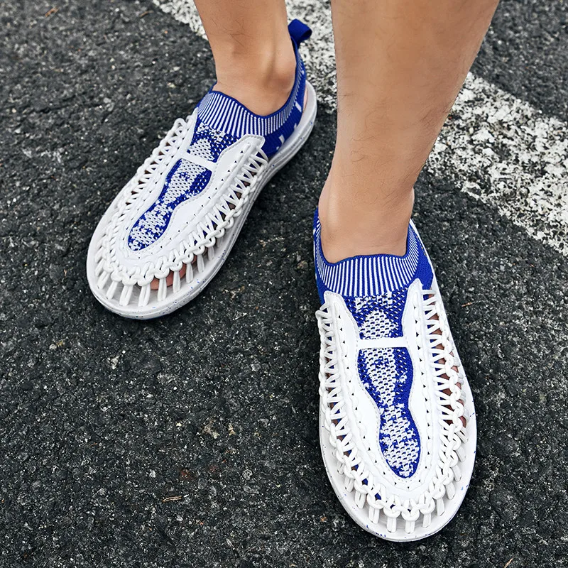 2022 New Classic White Blue Slip-on Men Sandals Casual Comfortable Flat Woven Sandals Mens Summer Shoes Loafers snadalias hombre