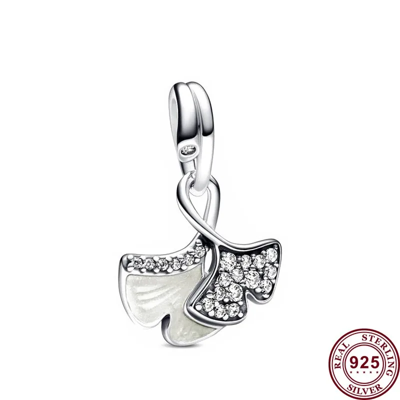 Hot Selling 925 Silver Shining Ginkgo Batwing Magic Love Heart Logo Leopard Pattern Beads For Original Women's DIY Charm Jewelry