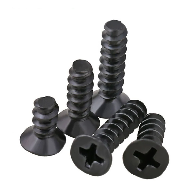 Carbon steel black cross countersunk head flat head flat tail self-tapping screw KB M1.4-M4 50-500Pcs