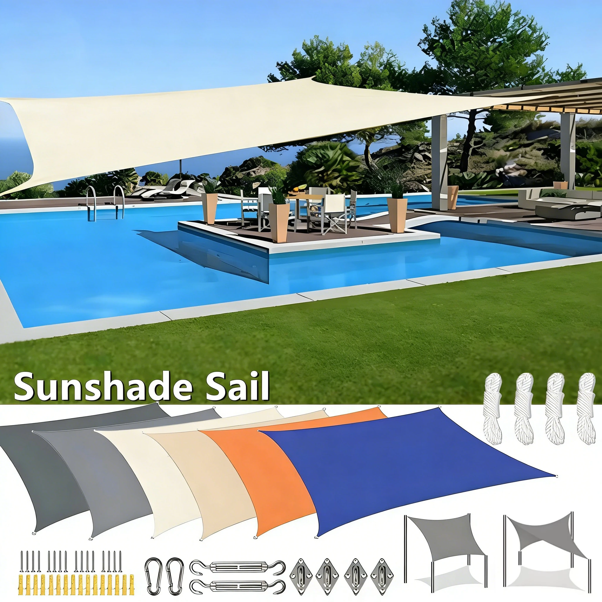 

Waterproof Sun Shade Sail Canopy Rectangle 95%UV Block Sunshade Cloth for Backyard Yard Deck Patio Garden Outdoor Awning Shelter