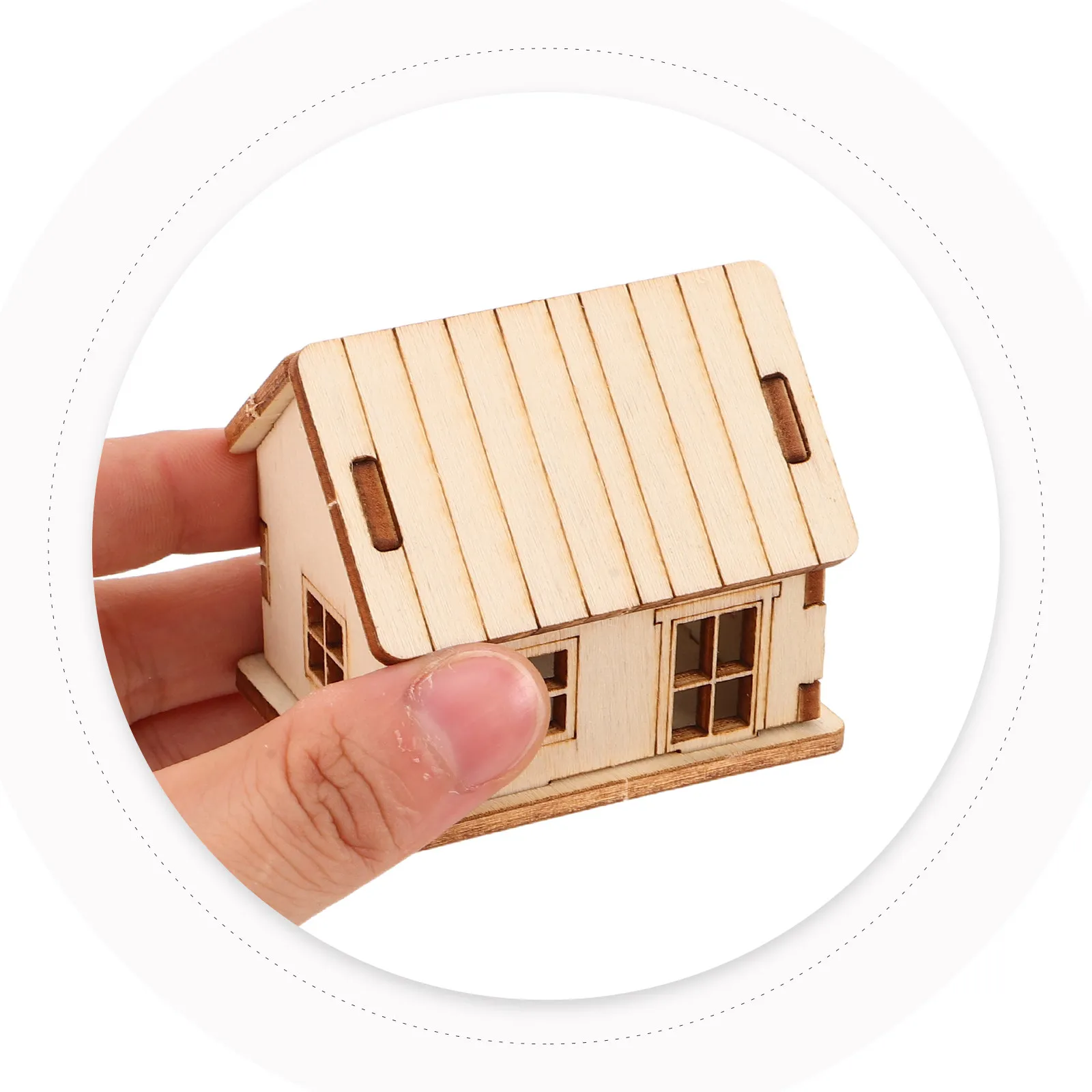 ミニチュア木製ハウスDIY 3Dパズル 塗装可能な木製キャビン 砂場用木製装飾 楽しいDIY木製ハウス