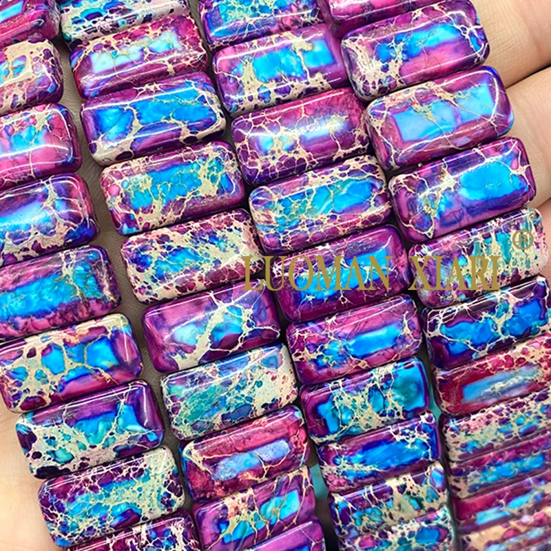 Purple Blue 10x20MM Double Hole Square Natural Stone Sea Sediment Jasper Spacer Bead for Jewelry Making DIY Bracelet Accessories