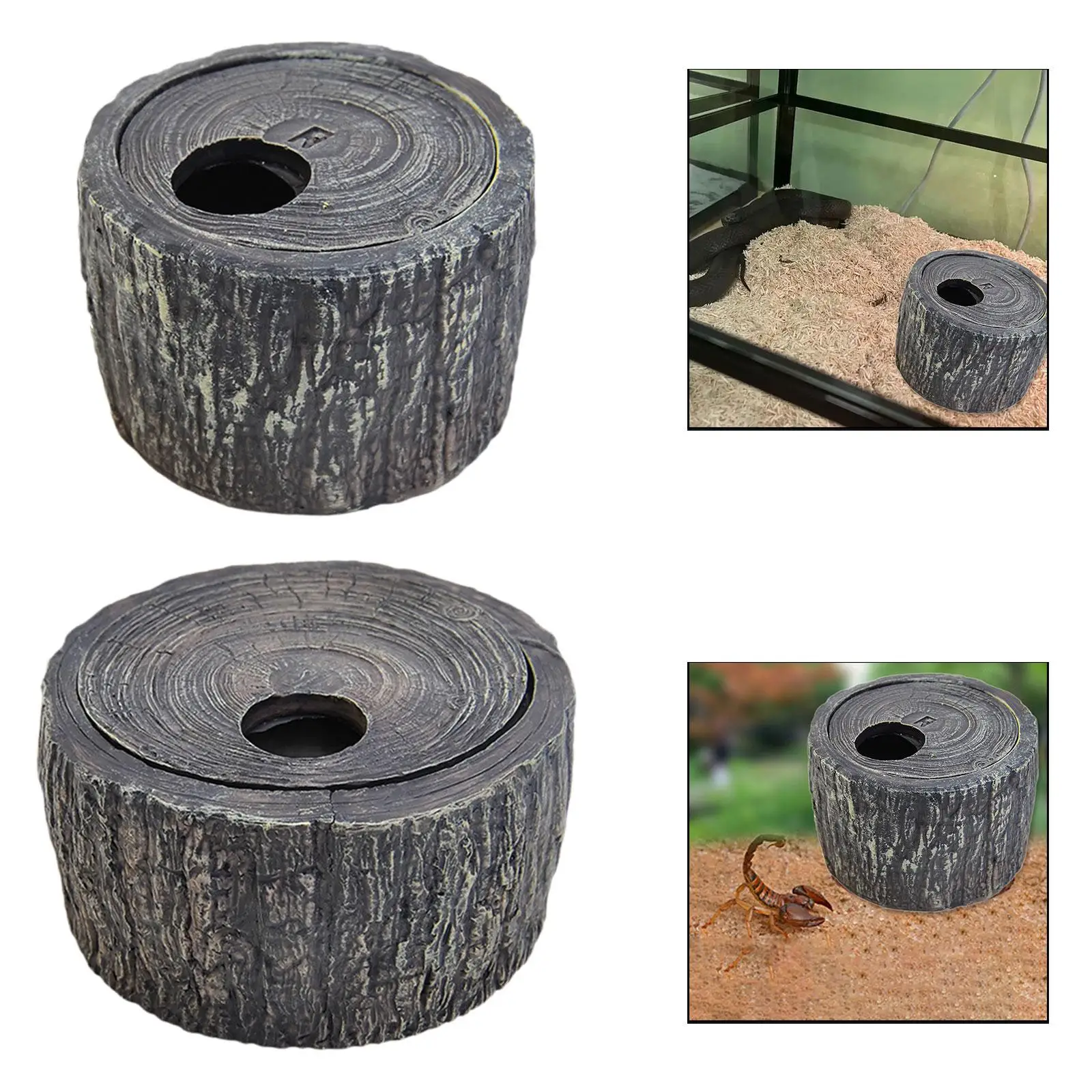 Quality Resin Tree Trunk Reptile Shelter Realistic Cave Decor for Snake and Gecko Enclosures