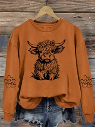 Animals print washed sweatshirt, crew neck casual washed sweatshirt for winter & fall, women's clothing