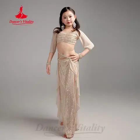 BellyDance Suit for Children Advanced Elegance Sequin Mesh Practice Clothes Girls' Oriental Dance Professional Training Clothing