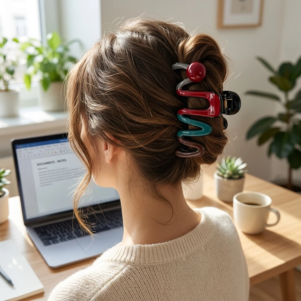 Pince à cheveux grande vague style français bicolore antidérapante à motif ondulé finition mate pour femme, accessoire pour cheveux longs, usage quotidien et soirées