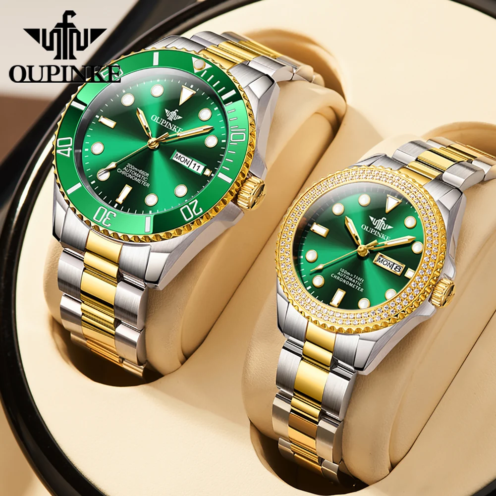 

OUPINKE Couple Watches Top Brand Luxury Fashion Original Automatic Mechanical Watch for Lover Waterproof Fine Steel Sapphire New