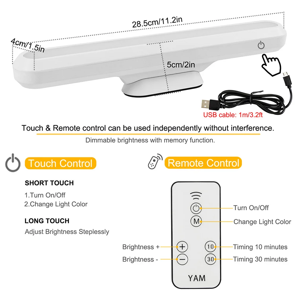 5W Rechargeable Under Cabinet Lights Dimmable Magnetic Closet Lights LED Desk Lamp Reading Light Bars Touch Control Night Lamp