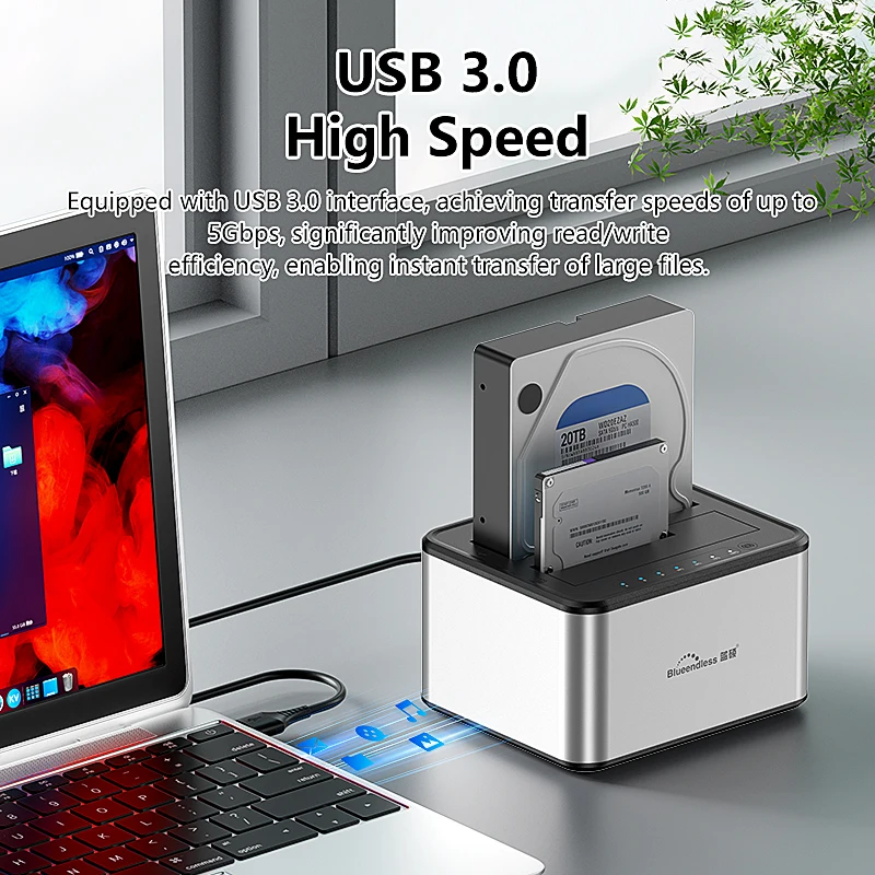 Blueendless Dual Bay HDD Box Docking Station SSD case offline clone SATA a USB 3.0 Duplicatore adattatore per disco SSD/HDD da 2,5 3,5