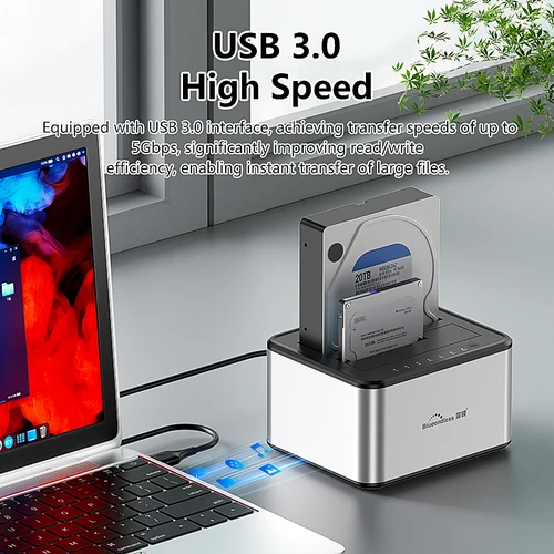 Imagen 2 del producto Blueendless dual Bay HDD Box estación de acoplamiento SSD caja clon fuera de línea SATA a USB 3,0 adaptador duplicador para disco SSD/HDD 2,5 3,5
