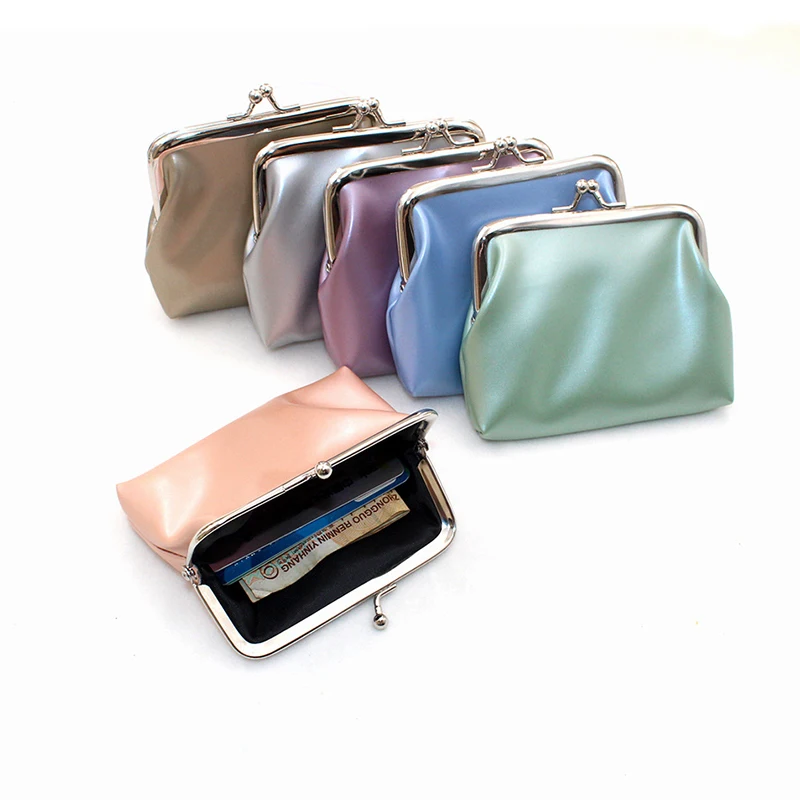 Women Coin Purse Candy Color Double Layer Card Holder Girls Simple PU Buckle Wallet Lipstick Portable Purse Pocket Bag