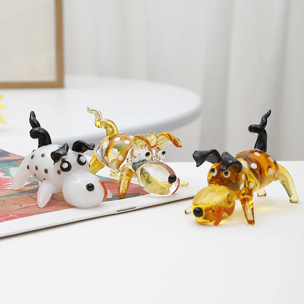 

3Pcs Handmade Glass Dog Figurines Collectible Miniature Glass Dog Ornament Sets Glass Art Animal Sculpture Home Room Decor Gift