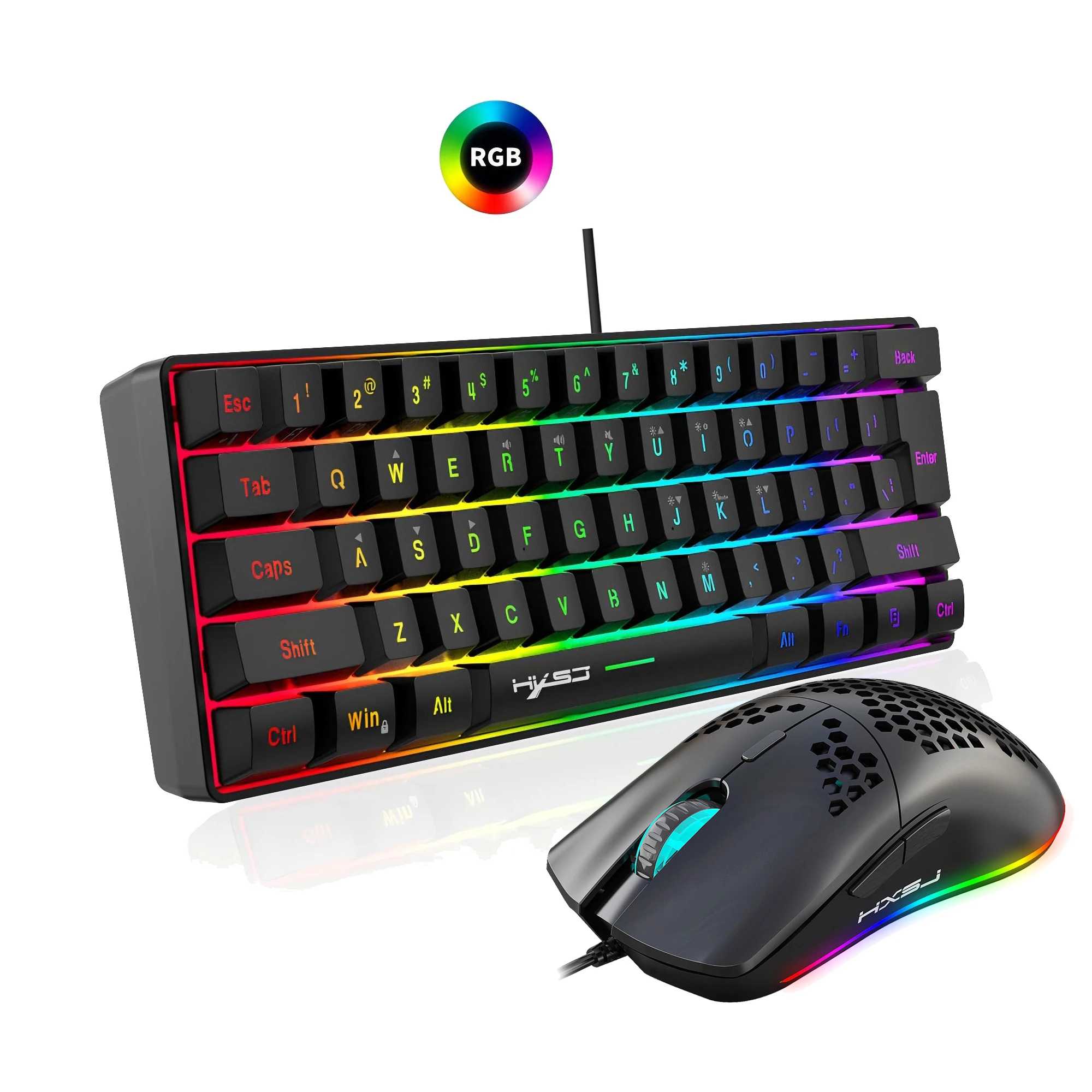 Imagem -03 - Hxsj-rgb Luminous Mechanical Feel Teclado e Mouse Grupo 61 Teclas V700 Jogo de Computador Combos Gaming Venda Quente