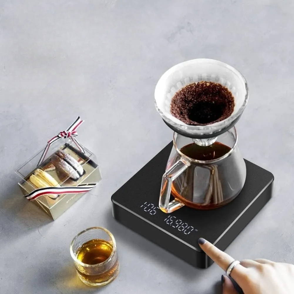 Timer-Equipped Digital Scale for Coffee Brewing LED Readout 1g-3000g Capacity 0.1g Accuracy Heat Resistant PC ABS Materials