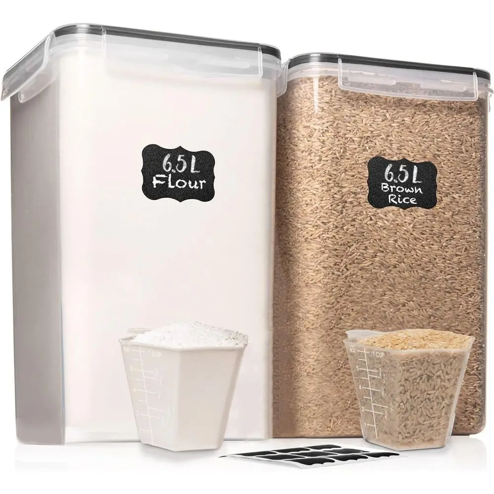 

2 больших контейнера для хранения продуктов [6,5 л / 220 унций] с герметичными крышками - прозрачные пластиковые контейнеры для кухни и кладовой, без BPA.