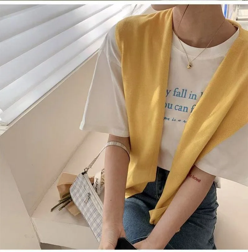 Korean Knitted Shawl Summer Air Conditioning Fake Collar Neck Guard Knit Thin Knotted Cape Shoulder Scarf For Women view 3