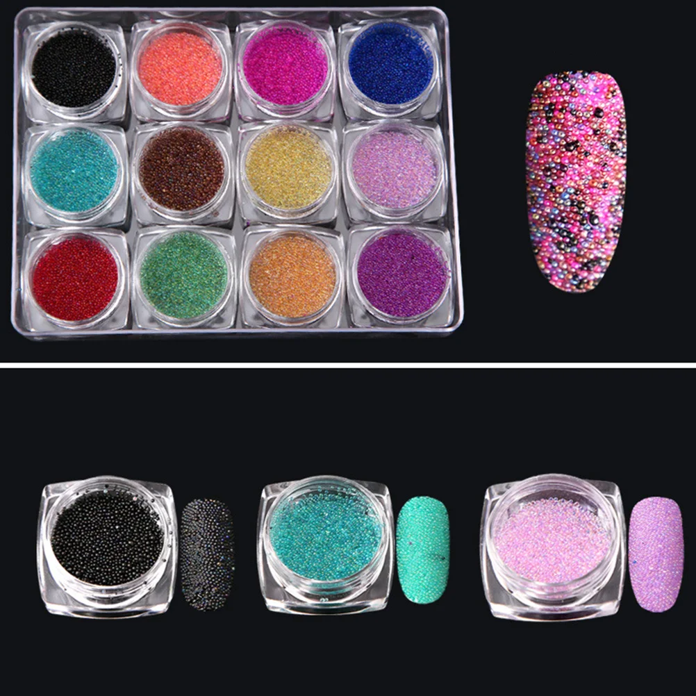 12色キャビアネイルビーズボールセット プレミアム品質 DIYネイルアート用 簡単装着 カラフルミニビーズ ネイル用 アクリルUVジェル対応