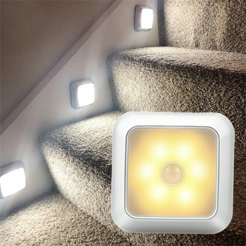 

Square Motion Sensor Night Lights PIR Induction Battery Powered Under Cabinet Light, Closet Lamp, Stairs, Kitchen, Bedroom