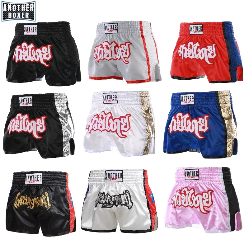 Spodenki MMA dla dzieci i dorosłych, spodenki Muay Thai do boksu, haftowane, odzież do sztuk walki do treningu Muay Thai i Taekwondo