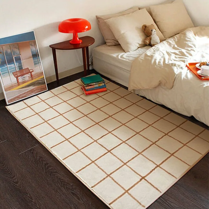 

Large Plaid Rug for Living Room, Shaggy, Soft, Balcony Floor Mat, Modern Art, Minimalism Area Rugs, Bedroom Carpet