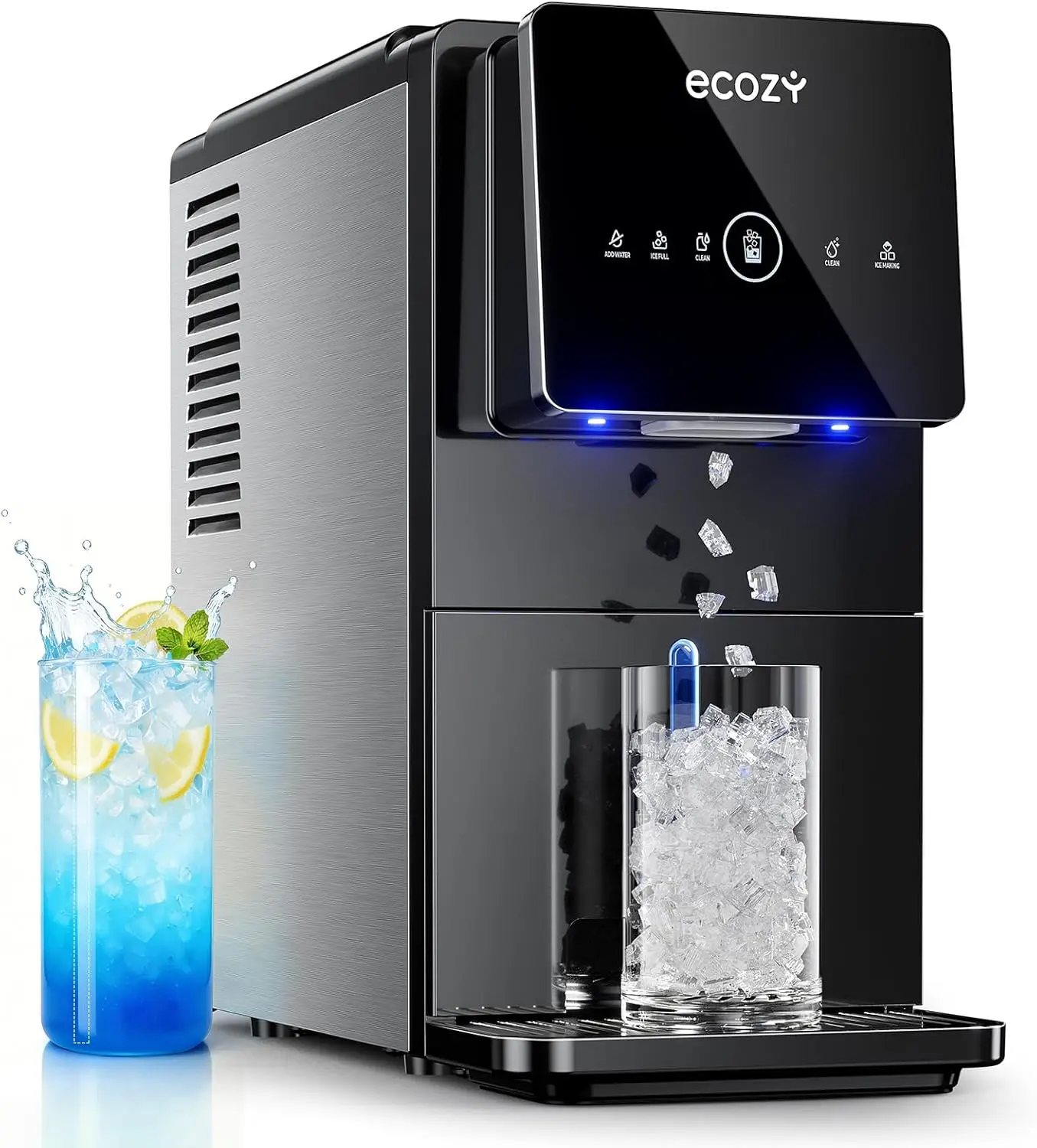 

Nugget Ice Makers Dispenser 40 lbs Per Day Pebble Sonic Ice Machine Countertop, Touch-Free Ice, Self-Cleaning, Mistalo Drop