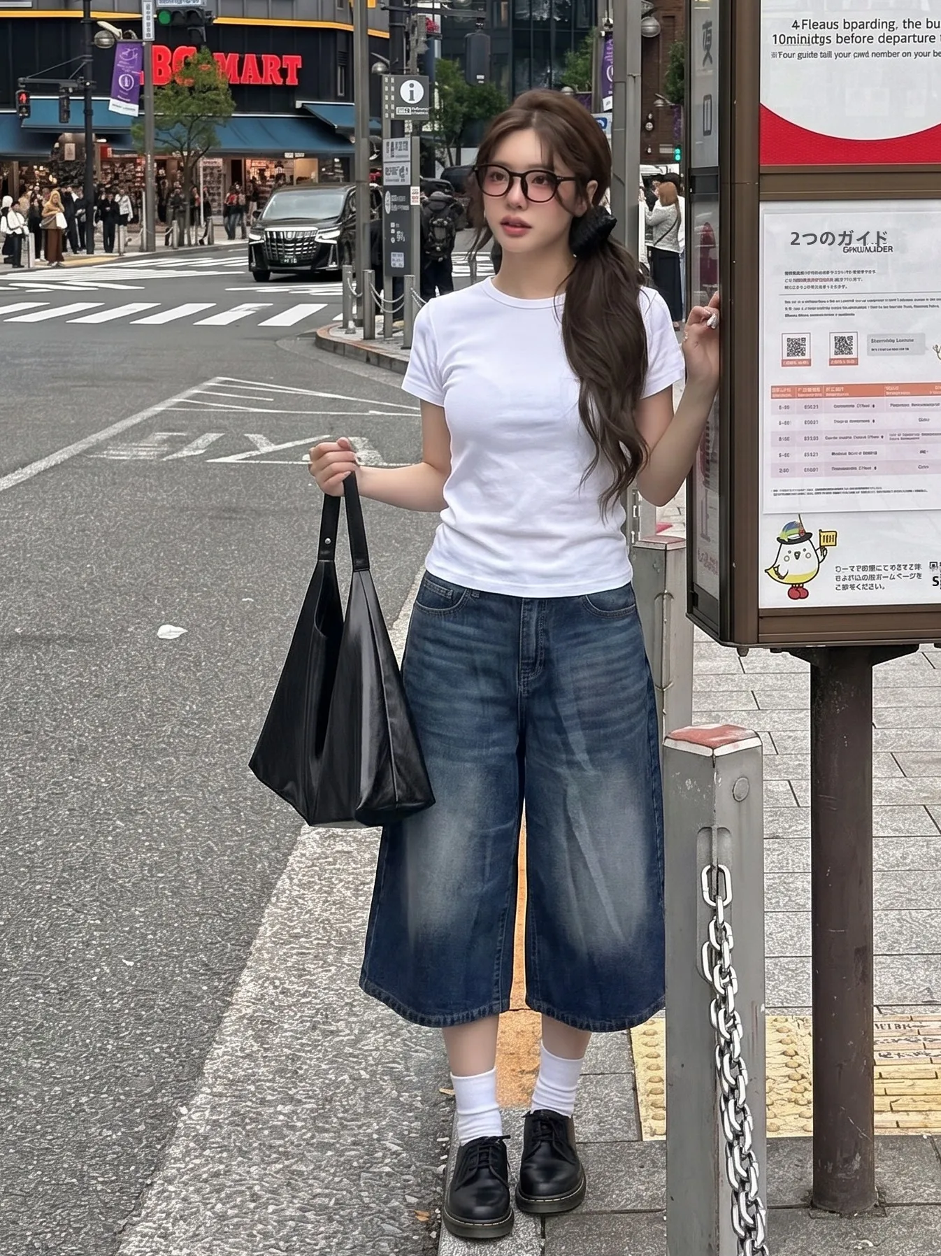 American Retro Blue Five-Point Jeans Women Summer 2026 New Loose Slimming Straight Leg Wide Leg Pants High Waist Elastic