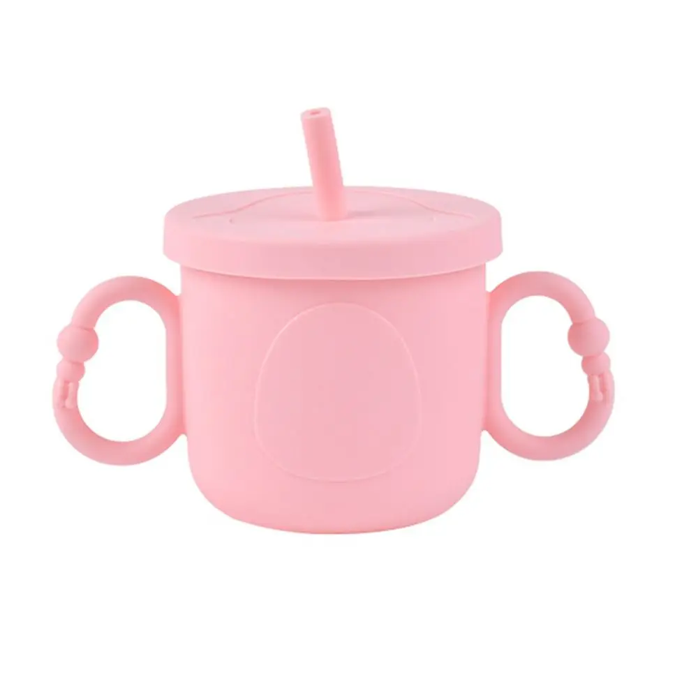 Multicolor Silicone Baby Training Cup Portable Double Handle Toddler Sippy Cups with Lid 200ml Toddlers Straw Water Bottle