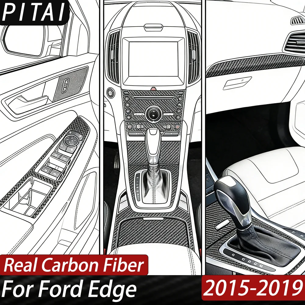 For Ford Edge 2015 2016 2017 2018 2019 Carbon Fiber Interior Door Lifting Air Outlet Panel Trim Strips Car Accessories Sticker
