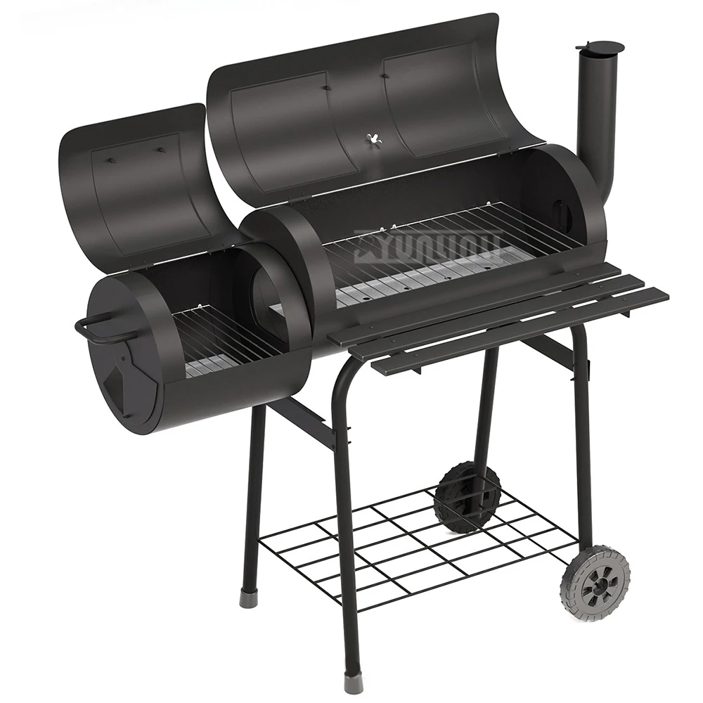 Double sided large charcoal smoked barbecue grill, outdoor household thick American style barbecue grill camping charcoal grill