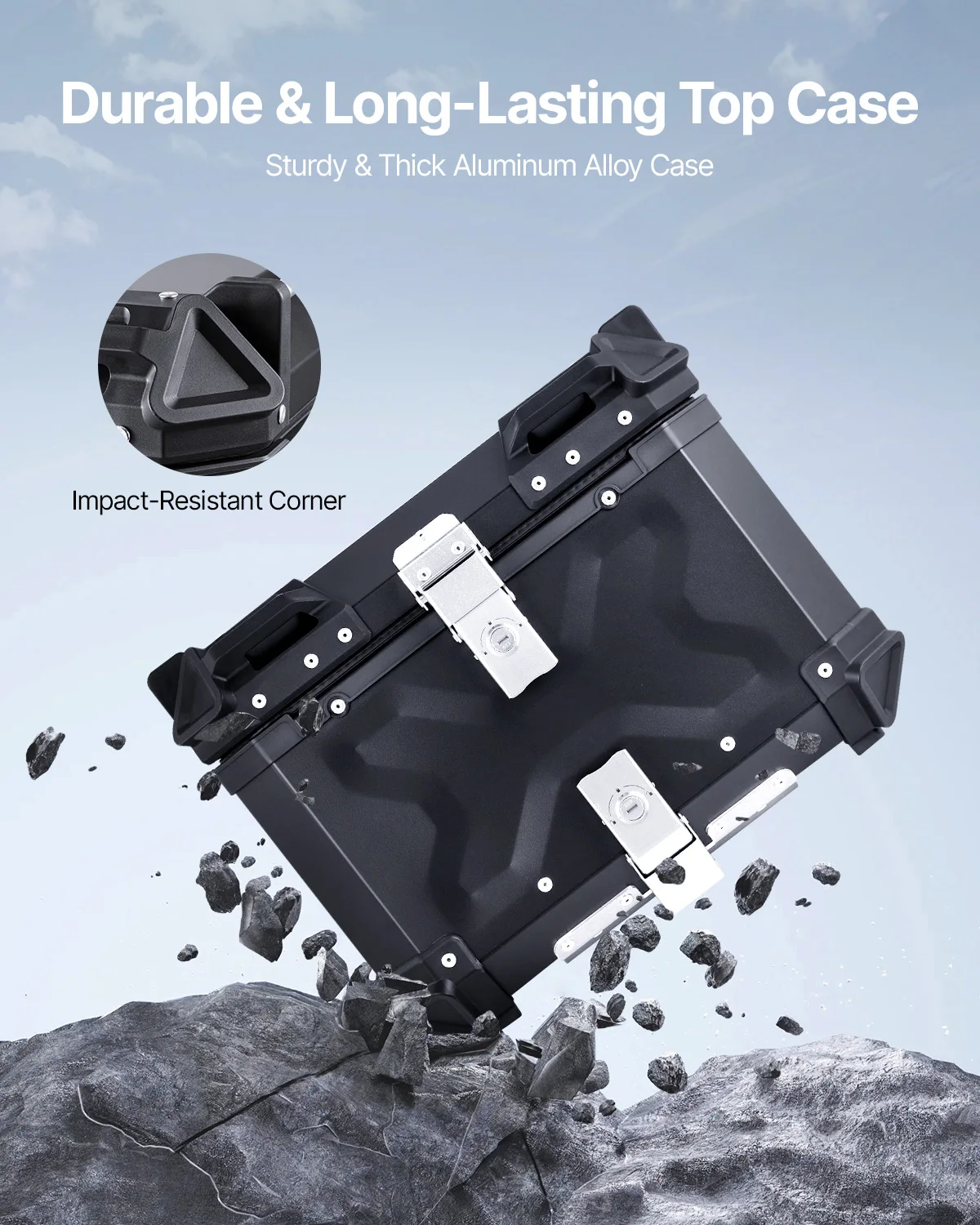 Motorcycle Top Case Universal Aluminum Alloy Motorbike Tail Box w/ Leather Lining Waterproof Detachable Motor Top Box