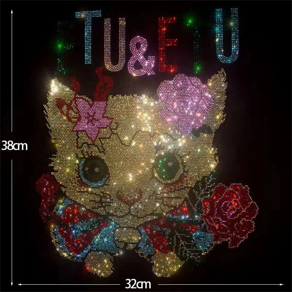 Cute little flower cat roses iron-on diamond patches clothing patches iron-on sweater T-shirt jacket fashion decoration