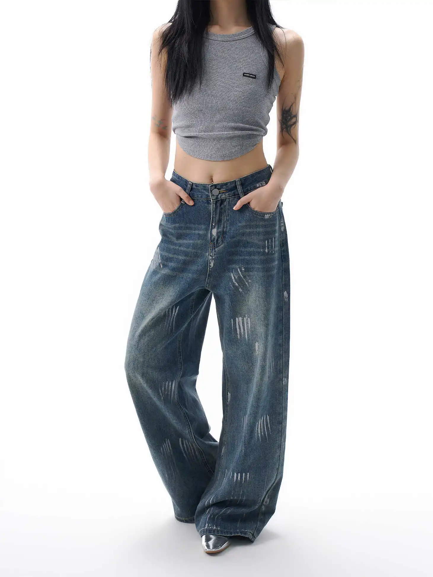 

Women's Blue Y2k Wide Jeans Harajuku Vintage Oversize Denim Trousers Japanese 2000s Style Baggy Bent Knife Jeans Pants Clothes