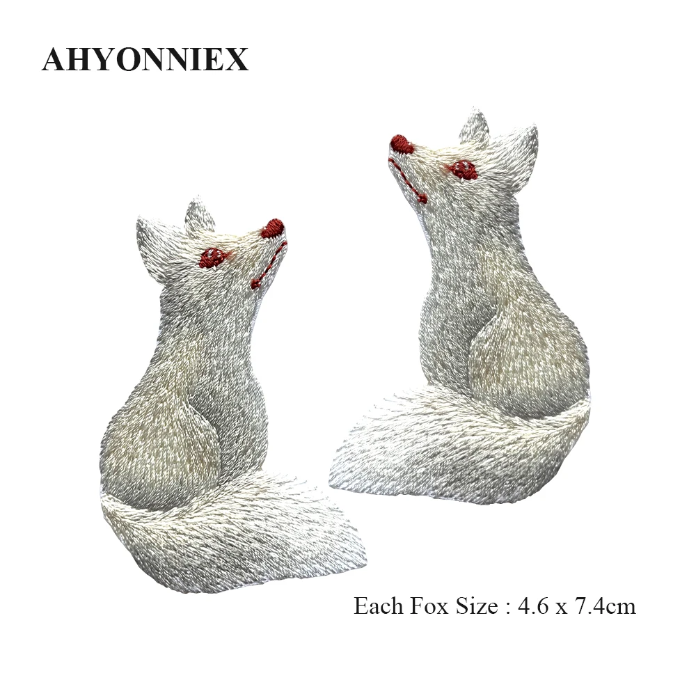 AHYONNIEX Pairs Iron On Embroidered Cute Fox Patches Clothes Bags DIY Applique Embroidery Parches Iron Patch for Clothes