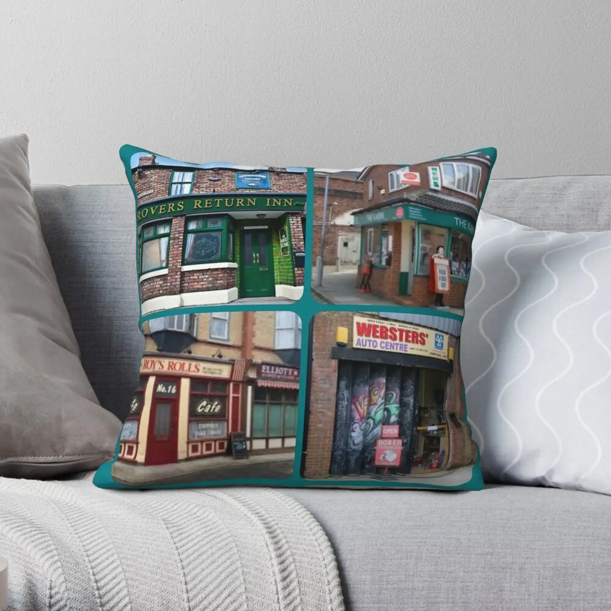 Coronation Street Iconic Buildings Square Pillowcase Polyester Linen Velvet Creative Zip Decor Home Cushion Cover 45x45