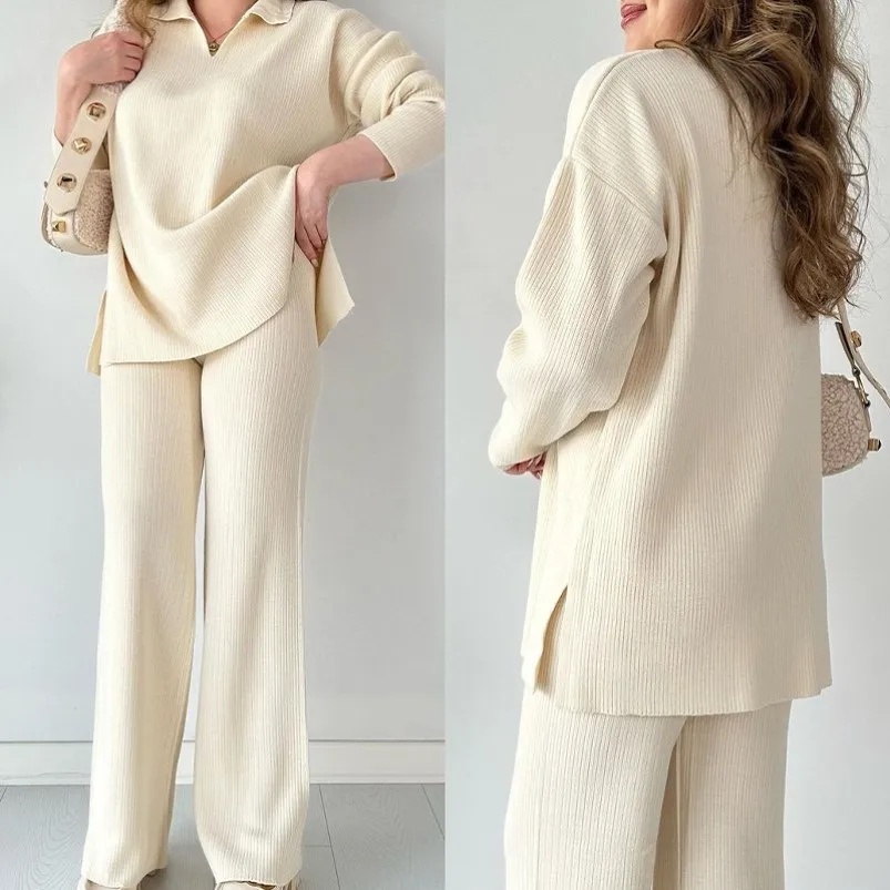 

New 2024 Women's Loose Knit Two-Piece Set Casual Style Long Sleeve Color Fashionable Comfortable Winter Set for Middle-...